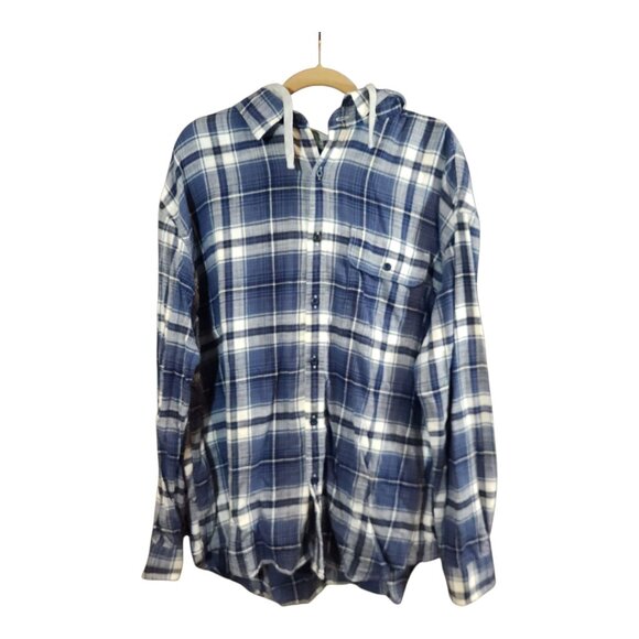 NEW American Eagle Super Soft Hooded Plaid Flannel Button-front Shirt Men's XXL - Picture 5 of 9